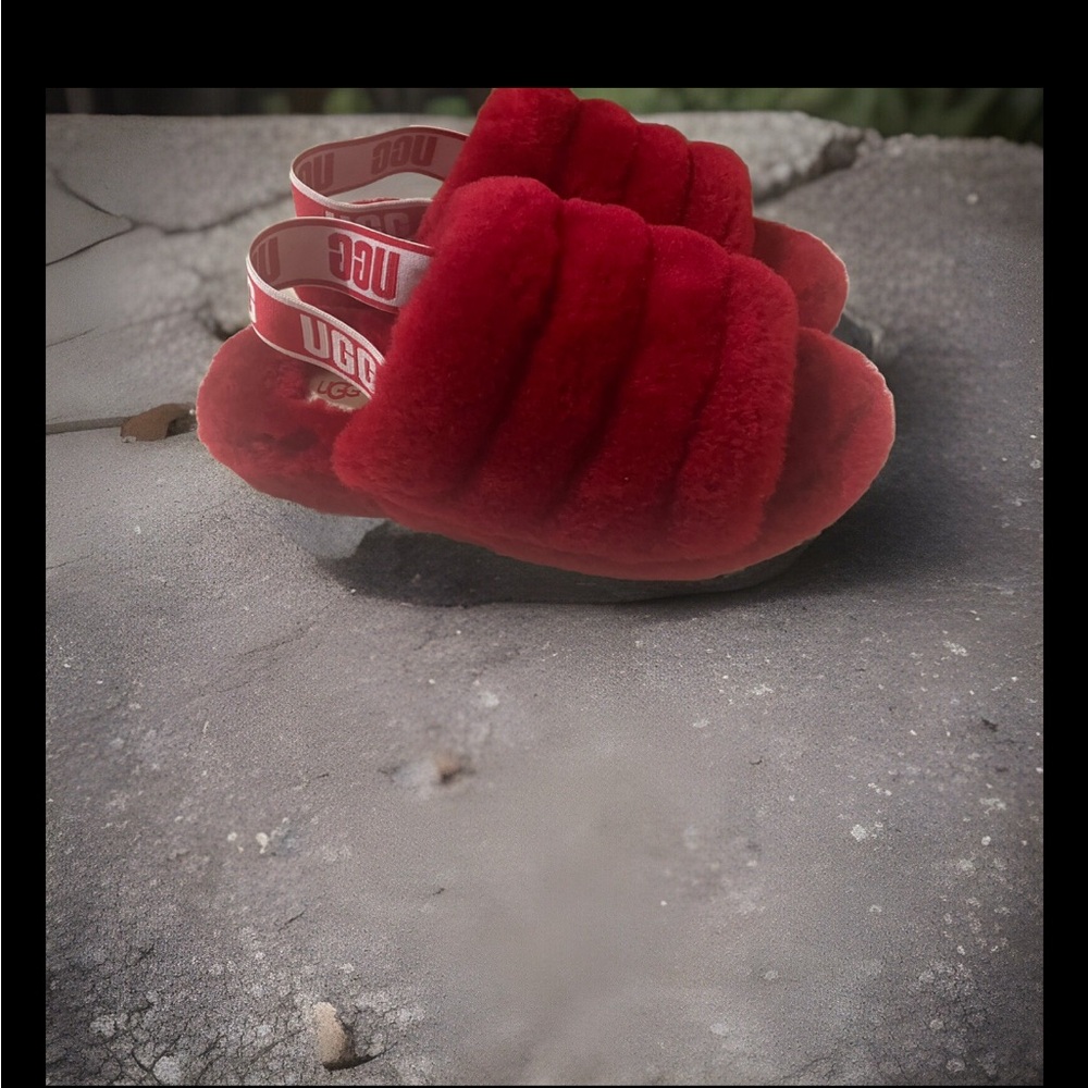 Ugg Fluff Yeah Slides Red Sz 8 - image 3